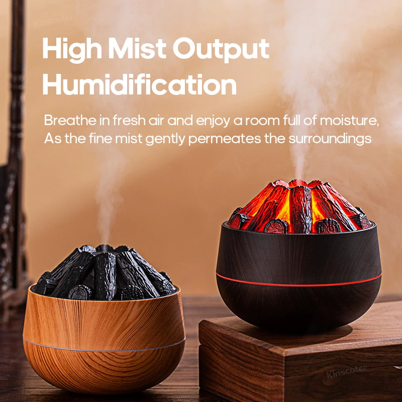 Classic Woodgrain Desktop Air Humidifier Realistic Campfire Water Mist Diffuser Sprayer Colorful Night Light Creative Fireplace thumbnail 3