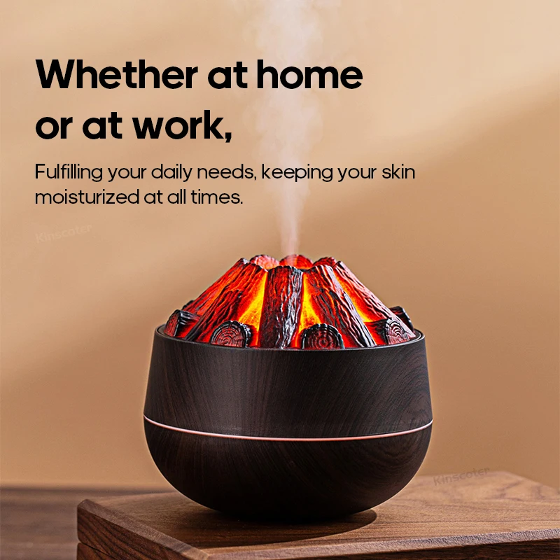 Classic Woodgrain Desktop Air Humidifier Realistic Campfire Water Mist Diffuser Sprayer Colorful Night Light Creative Fireplace thumbnail 4