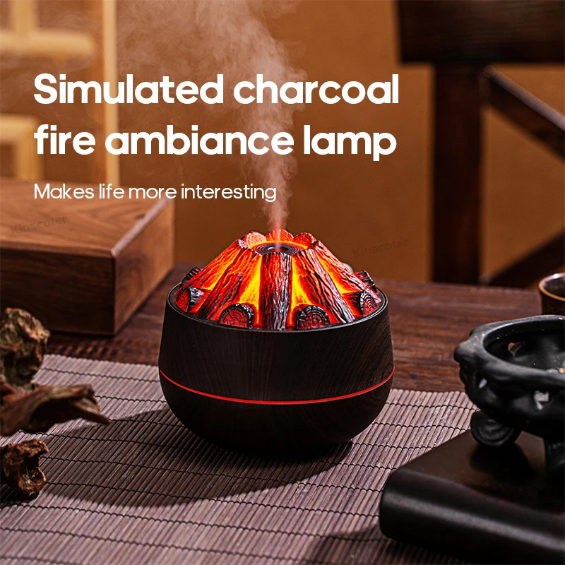 Classic Woodgrain Desktop Air Humidifier Realistic Campfire Water Mist Diffuser Sprayer Colorful Night Light Creative Fireplace thumbnail 2