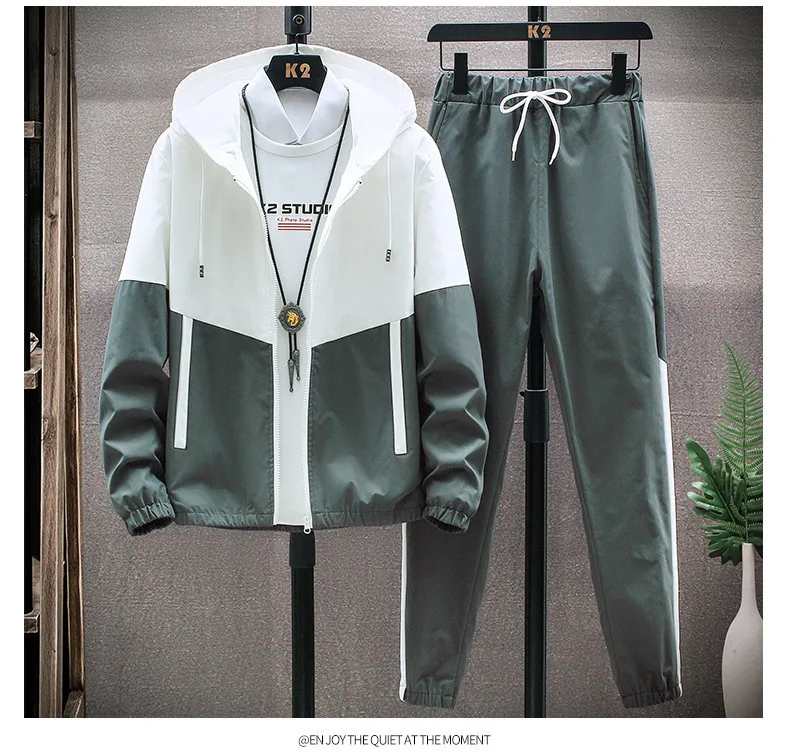 M-6XL New Men's Sportswear Set from Japan South Korea Autumn Casual Wear Men's Hooded Jacket Leg Tied Pants Trendy Casual Suit thumbnail 2