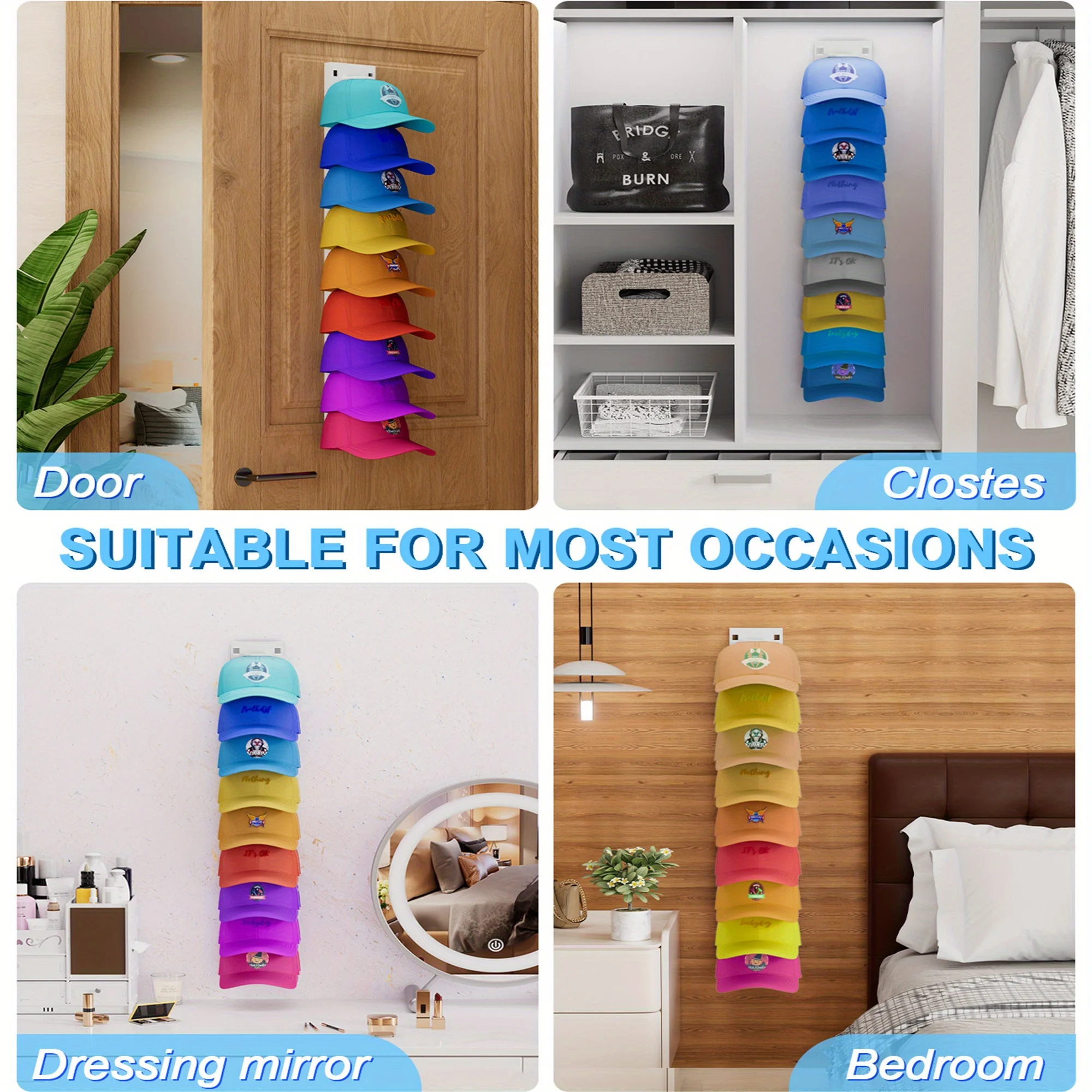 2026 New Baseball Cap Rack Wall Mounted Hat Organizer Storage Hanger for Door Closet Multifunctional Cap Holder Display thumbnail 5