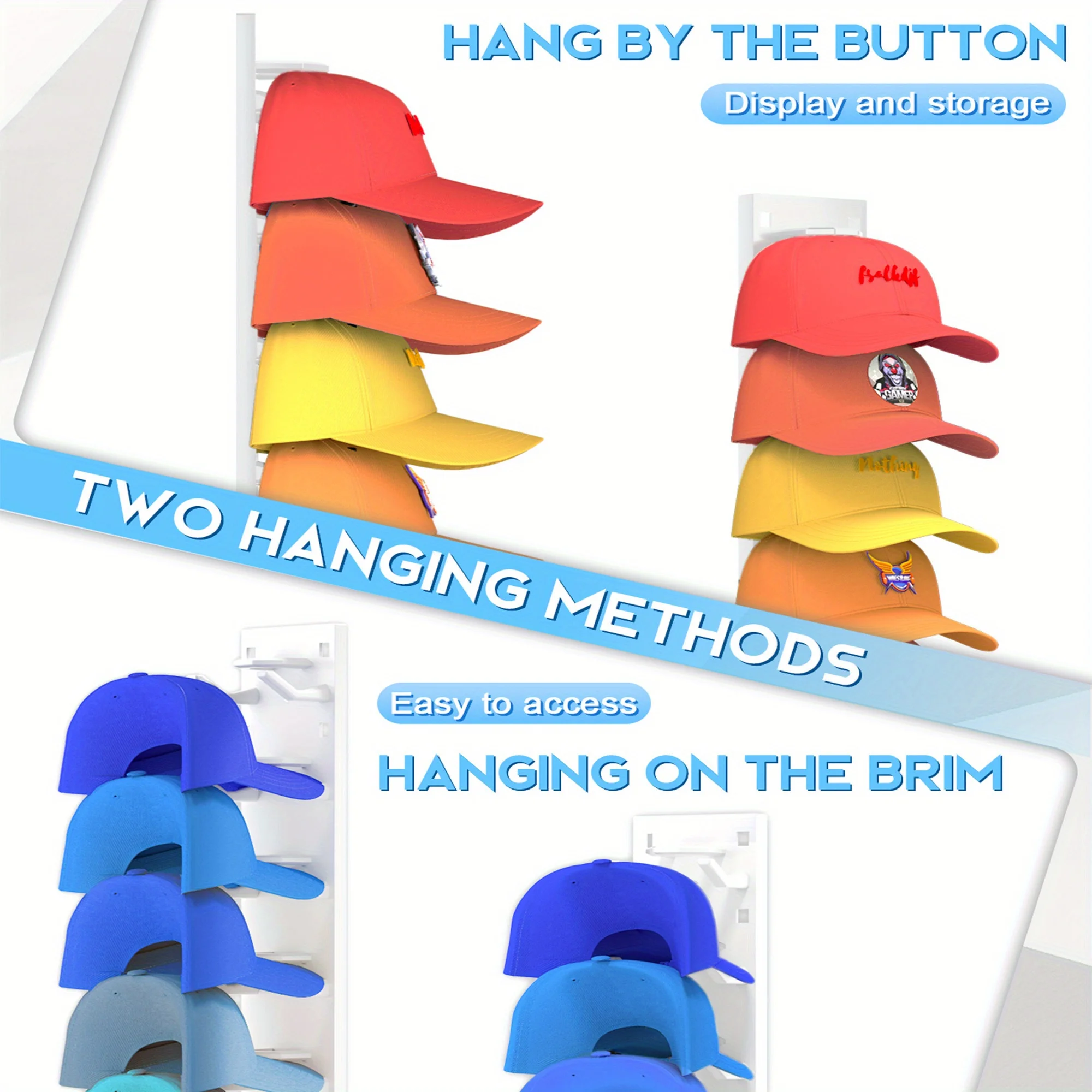 2026 New Baseball Cap Rack Wall Mounted Hat Organizer Storage Hanger for Door Closet Multifunctional Cap Holder Display thumbnail 4