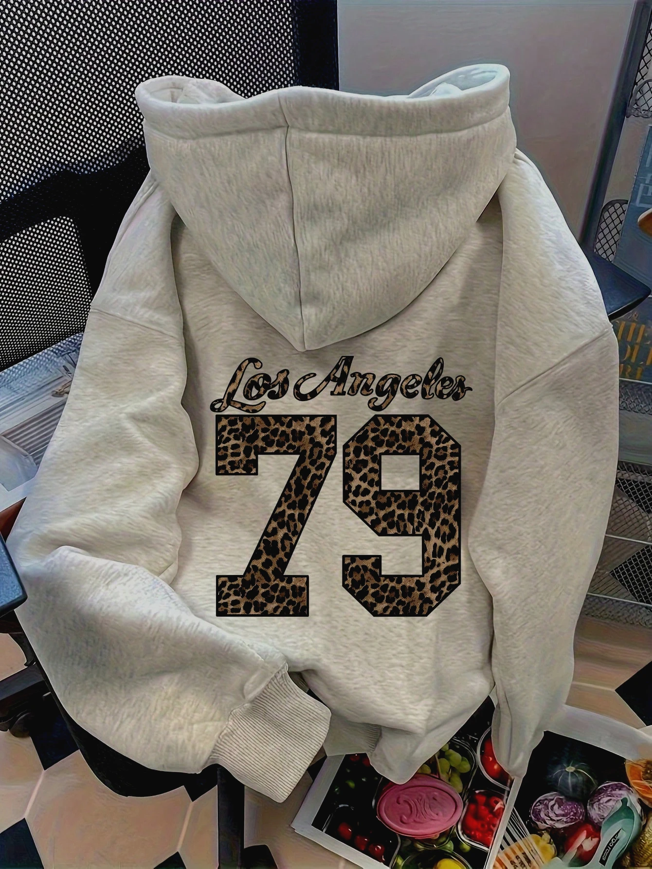 Plus Size 2025 Autumn Winter Women's Hooded Sweatshirt Long Sleeve Solid Color with Cute Little Dog Print Pullover thumbnail 2