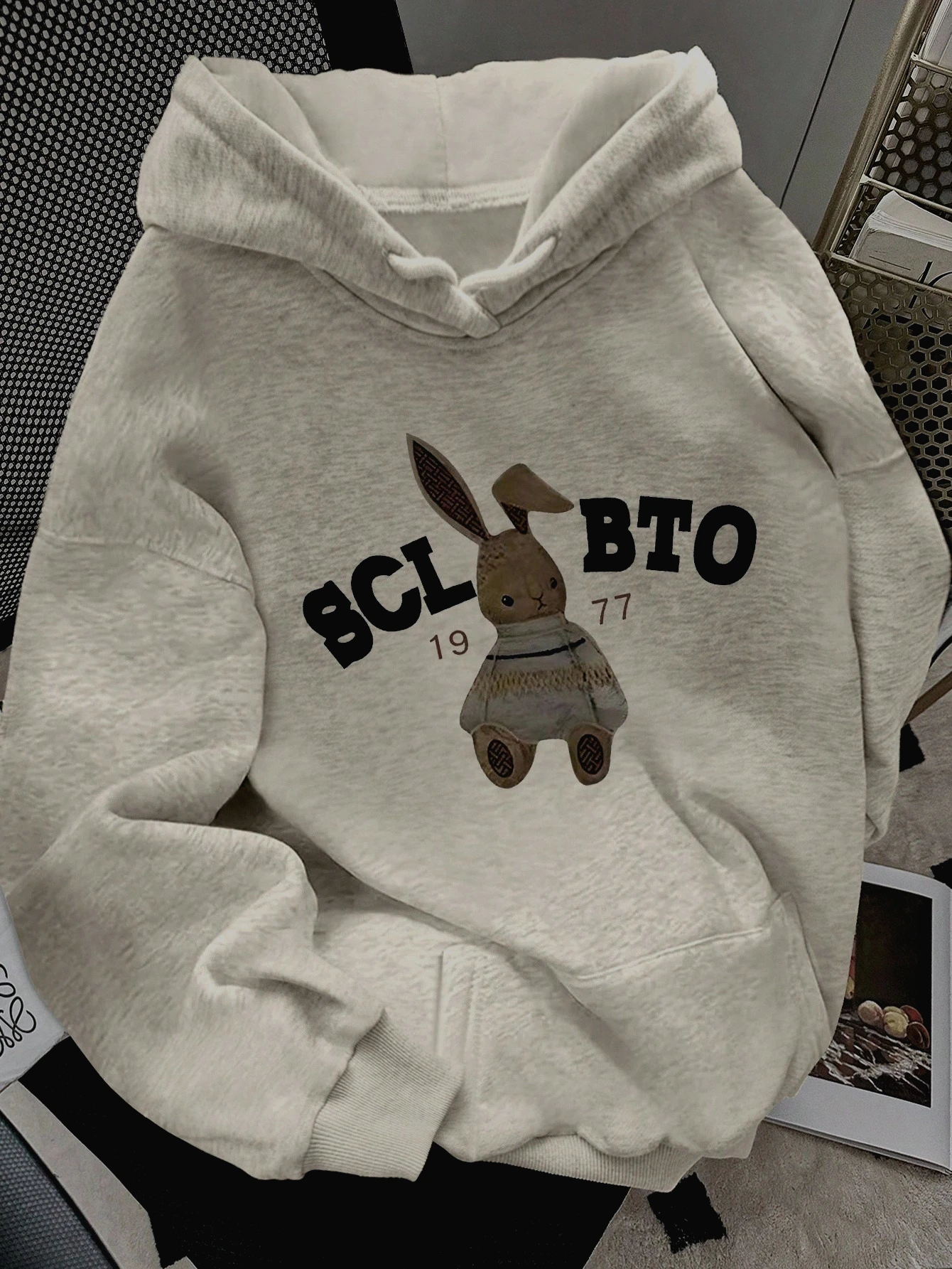 Plus Size 2025 Autumn Winter Women's Hooded Sweatshirt Long Sleeve Solid Color with Cute Little Dog Print Pullover thumbnail 4
