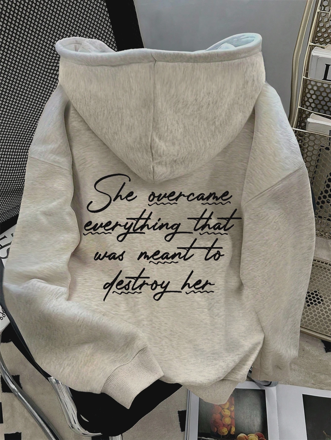 Plus Size 2025 Autumn Winter Women's Hooded Sweatshirt Long Sleeve Solid Color with Cute Little Dog Print Pullover thumbnail 5