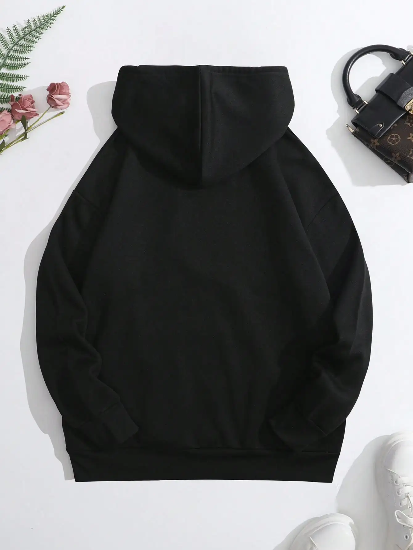 Plus Size Slogan Graphic Pocket Drawstring Thermal Hoodie FREE HUGS Just Kidding Don't Touch Me Autumn Sweatshirt Woman Clothing thumbnail 2