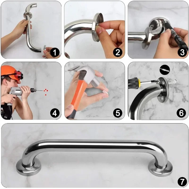 30/40/50cm Stainless Steel Grab Bars Anti-slip Safety Handrails Bathroom Toilet Shower Support Handle Multi-purpose Towel Rack thumbnail 5
