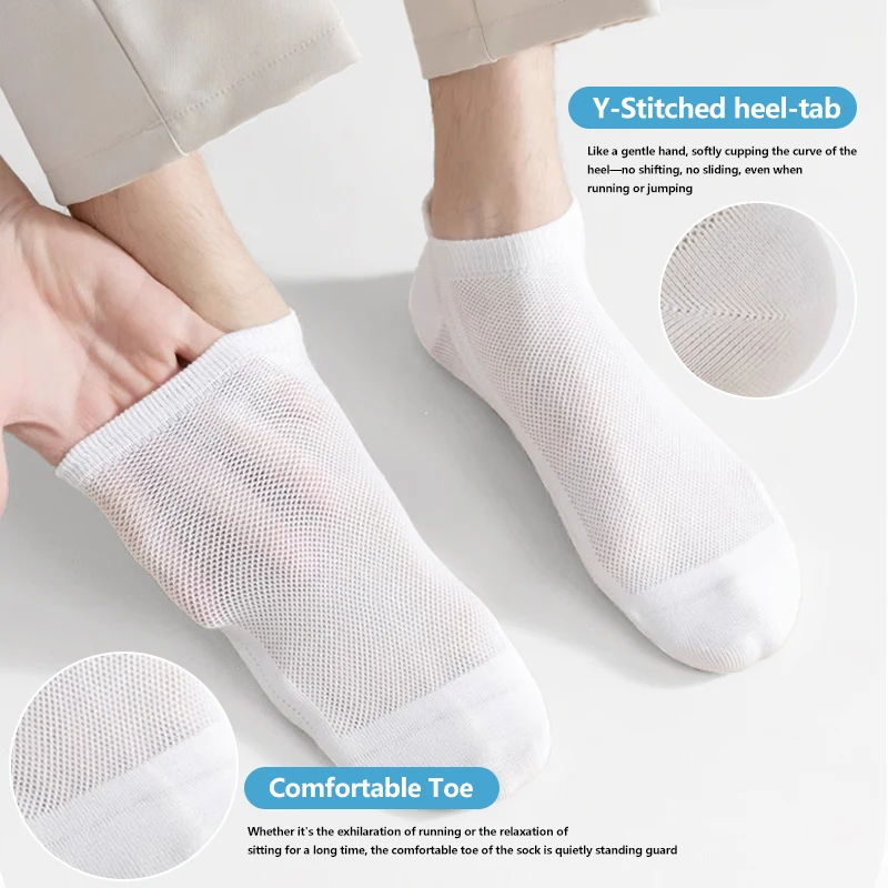 10/20 Pairs Men's Ankle Socks, Breathable Mesh Sports Socks, Casual Athletic Summer Thin Short Socks thumbnail 4