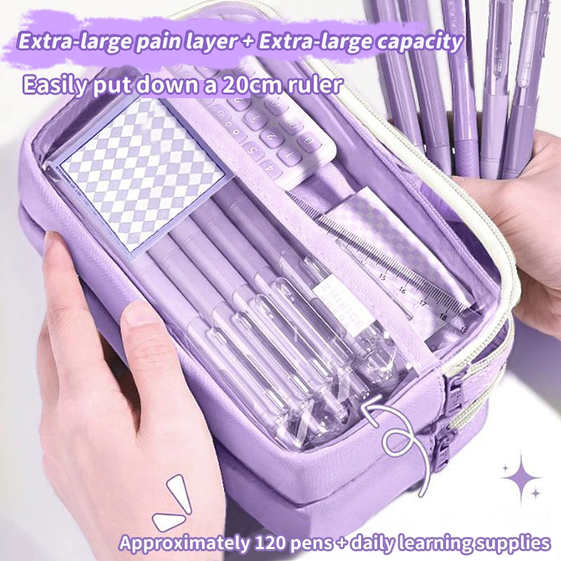 1 large capacity pencil case and stationery bag with multiple compartments, suitable for organizing office and school supplies thumbnail 3