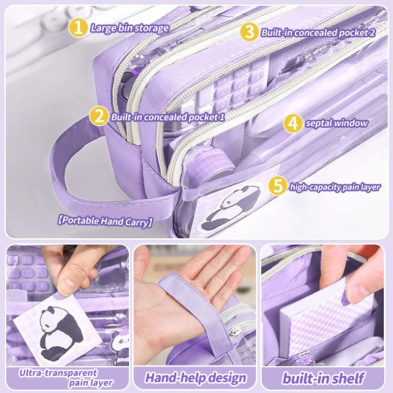 1 large capacity pencil case and stationery bag with multiple compartments, suitable for organizing office and school supplies thumbnail 5