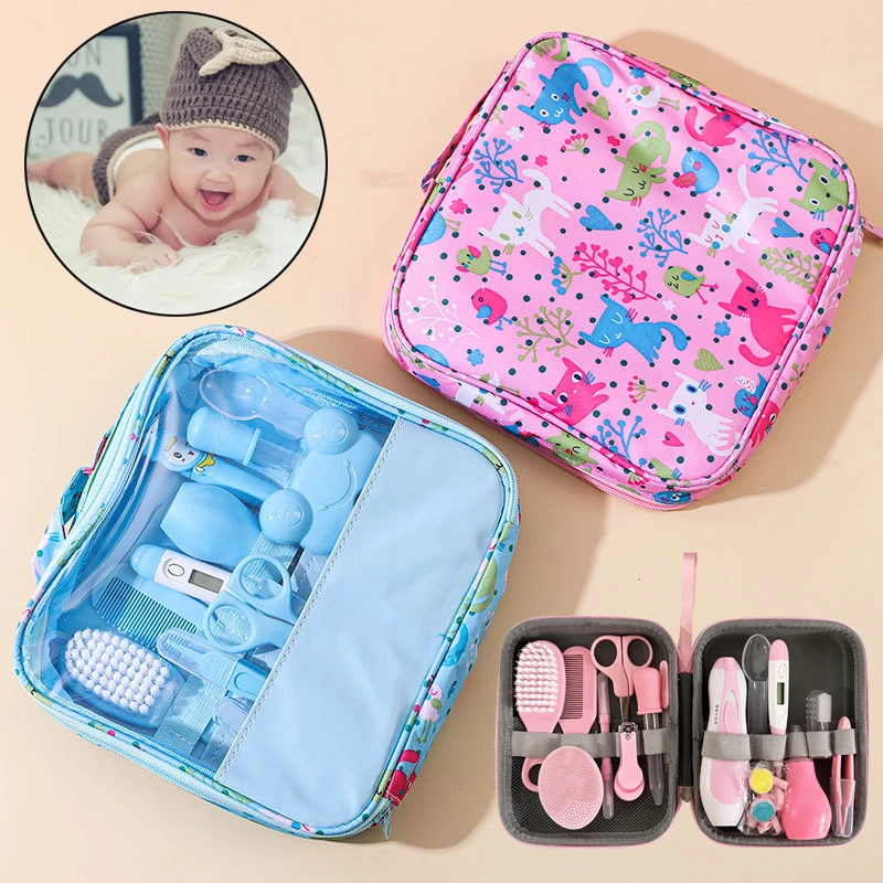 Baby Care Kit Kids Hair Nail Healthcare Thermometer Grooming Brush Kit Clipper Scissors Nail clipper Newborn Care Cleaning Set