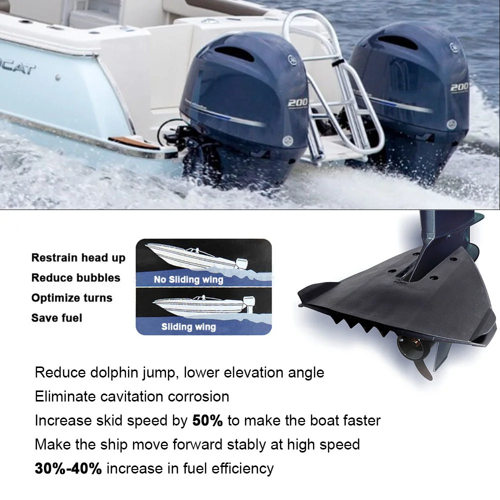 Marine Hydrofoil Stabilizer Outboard Boat ABS Plastic Steering Boat Control For Outboards Stern Drives 30HP-300HP Engine Black thumbnail 5