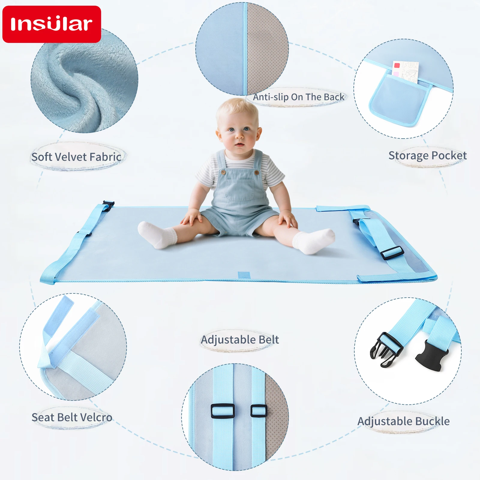 New Arrivals Anti-slip Travel Essentials Hammock Thickened Suede Extension Pad Kids Train Waterproof Airplane Seat Extender 1-3Y thumbnail 2