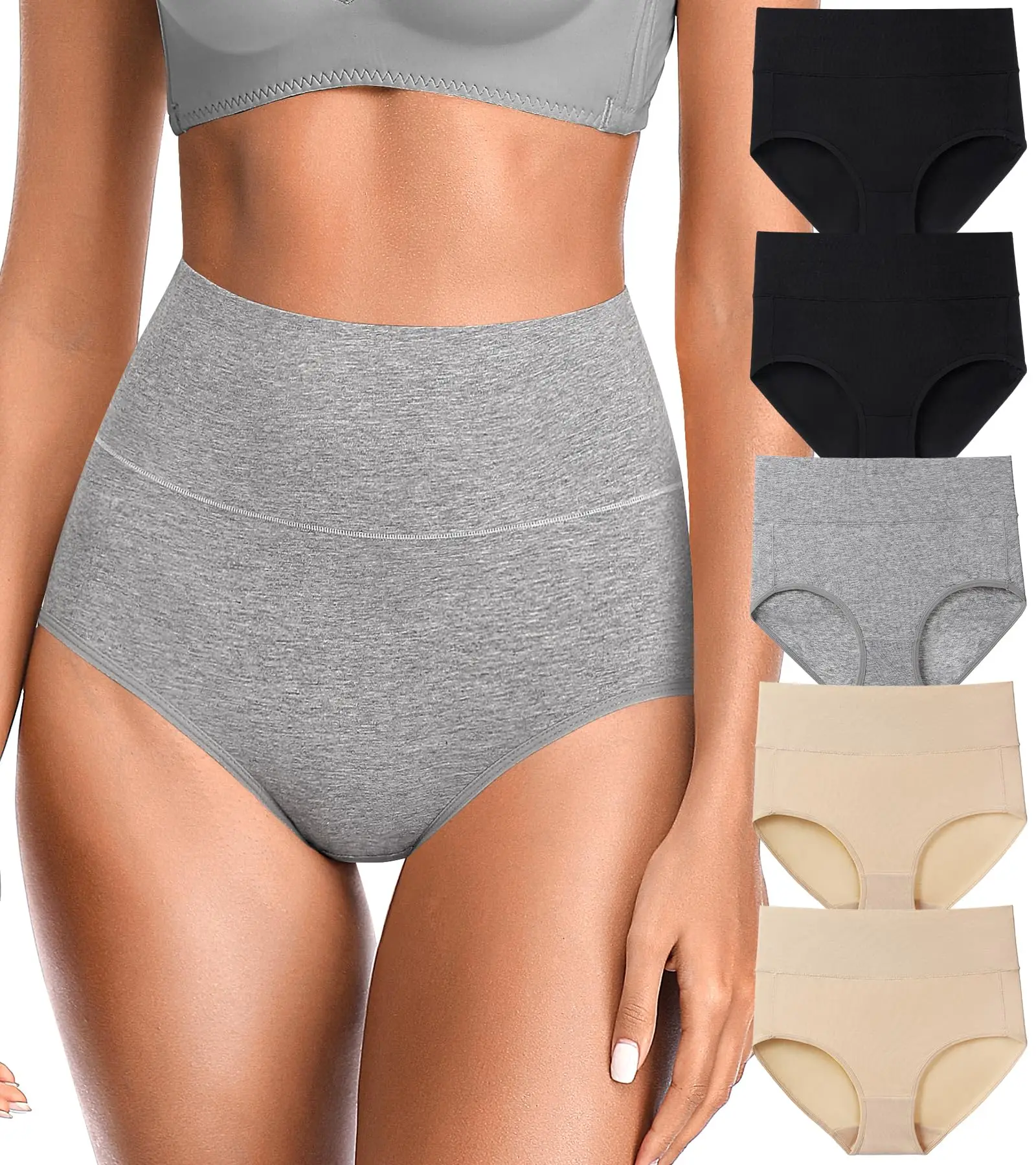 4Pcs High Waisted Underwear for Women Tummy Control Full Coverage Cotton Ladies Panties Soft Stretch Briefs