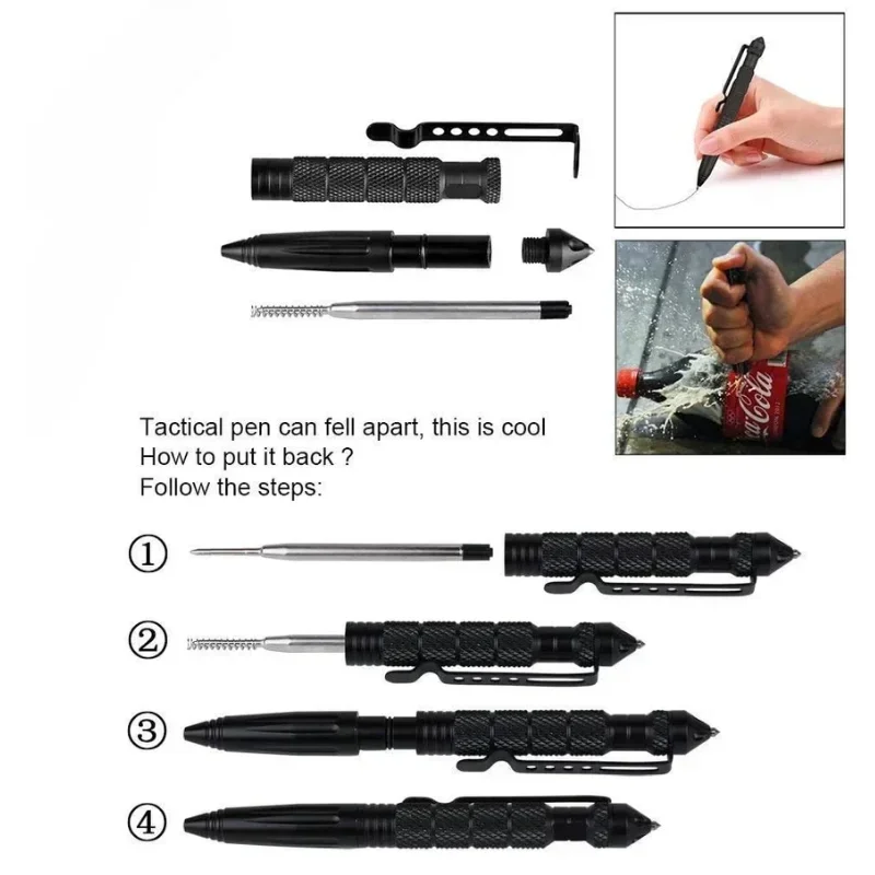 Multifunctional Tactical Pen Self Defense Anti Skid Emergency Survival Tool Glass Breaker Tungsten Steel Outdoor Rescue Escape thumbnail 5