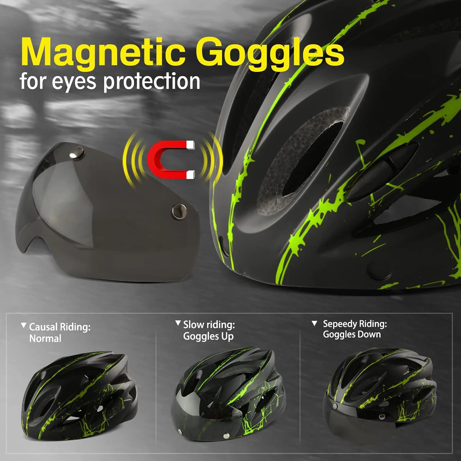 PJT Lightweight Breathable Bicycle Helmet With Magnetic Attraction Goggles Lens Bike Helmet Free Switching Adult Cycling Helmet thumbnail 5