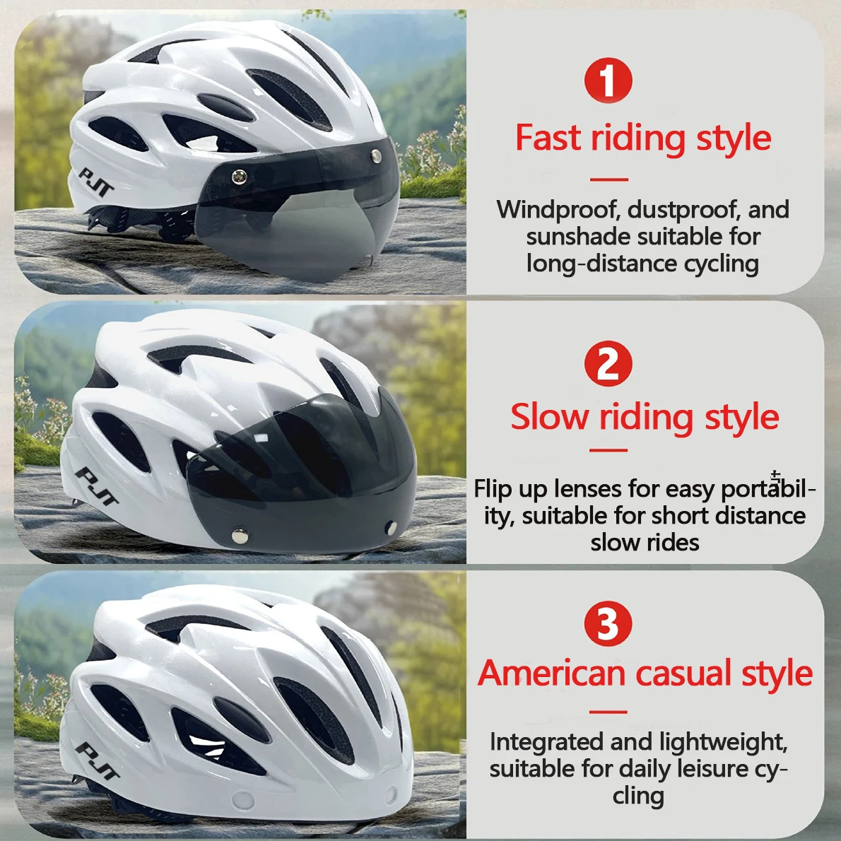 PJT Lightweight Breathable Bicycle Helmet With Magnetic Attraction Goggles Lens Bike Helmet Free Switching Adult Cycling Helmet thumbnail 6