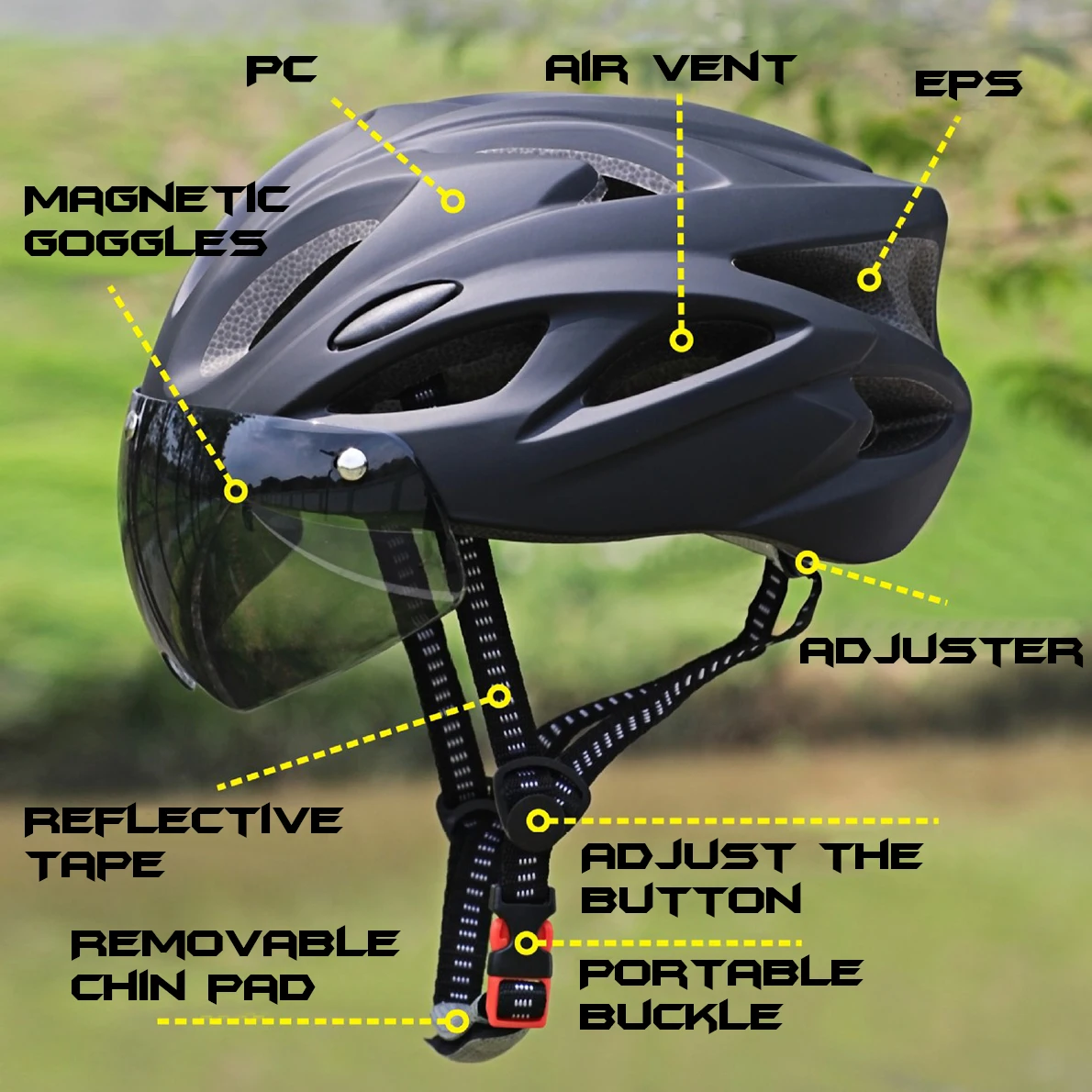 PJT Lightweight Breathable Bicycle Helmet With Magnetic Attraction Goggles Lens Bike Helmet Free Switching Adult Cycling Helmet thumbnail 2