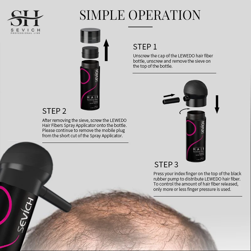 SEVICH Hair Building Fiber Set Cover Sparse Hair Or Bald Spots Hair Loss Regrowth Treatment Keratin Hair Fiber Powder Applicator thumbnail 6