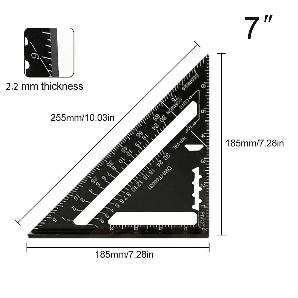 Aluminium Alloy 7Inch Triangle Ruler Inch Metric Angle Ruler Protractor Square Measurement Measurement & Gauging Tools Precision thumbnail 6