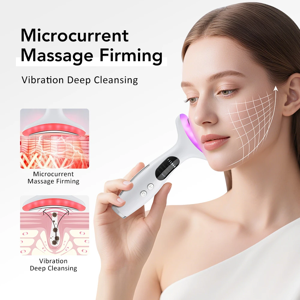  EMS Face Neck Beauty Device 7 Colors LED Light Skin Rejuvenation Tightening Anti Wrinkles Vibration Facial Lifting Massager thumbnail 3