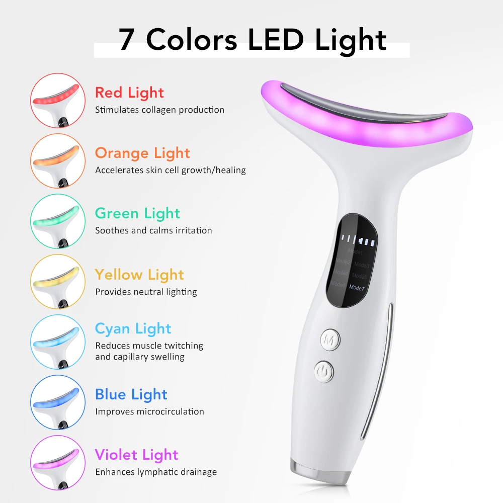  EMS Face Neck Beauty Device 7 Colors LED Light Skin Rejuvenation Tightening Anti Wrinkles Vibration Facial Lifting Massager thumbnail 2