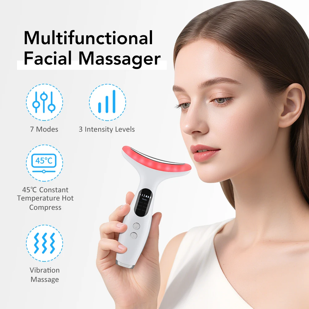  EMS Face Neck Beauty Device 7 Colors LED Light Skin Rejuvenation Tightening Anti Wrinkles Vibration Facial Lifting Massager thumbnail 4