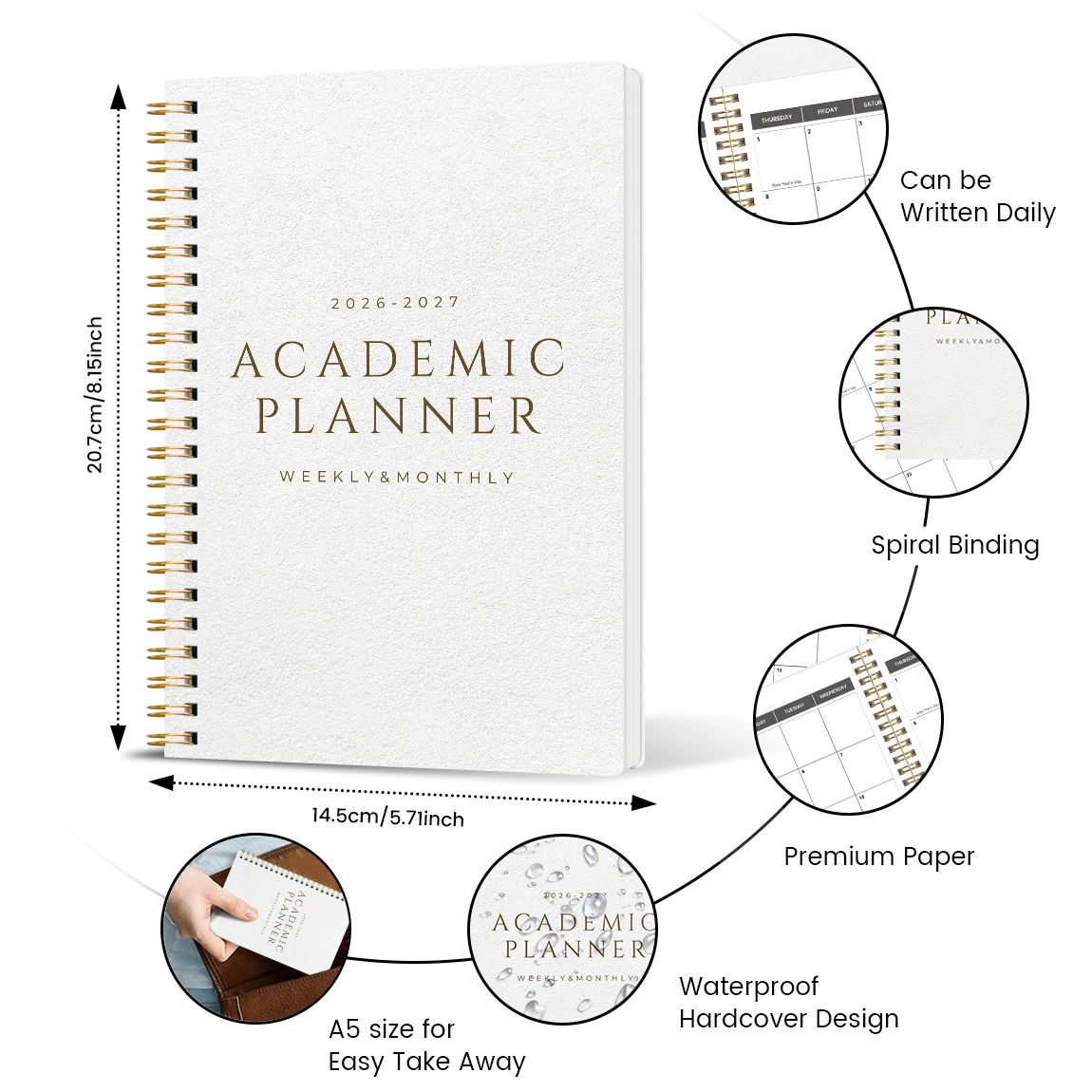 A5 Academic Planner 2026-2027, Weekly & Monthly Spiral Organizer, Student Agenda, Calendar with Notes, School Office Supplies thumbnail 6