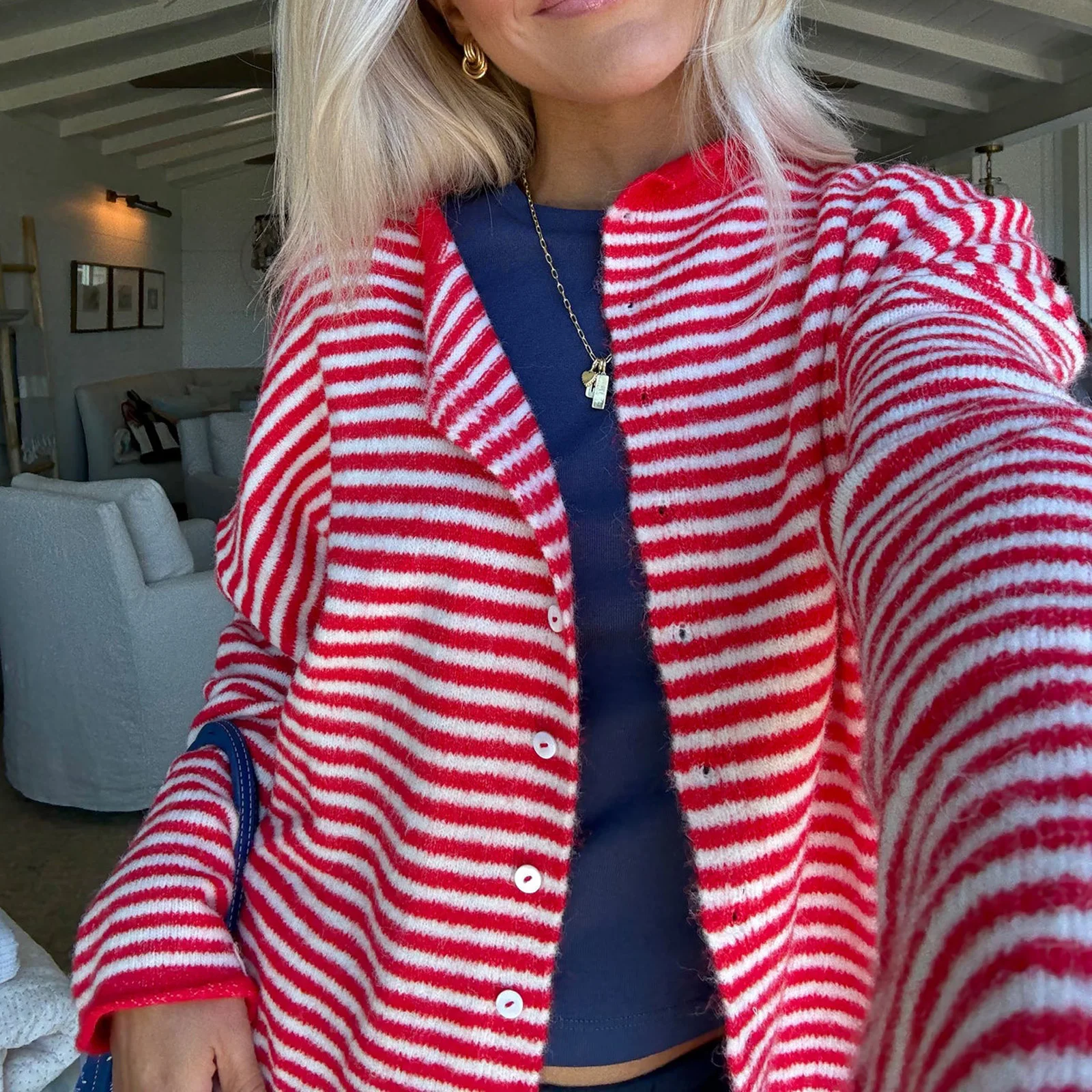 Casual Loose Cardigan For Women Autumn Long Sleeve Knitwear Y2K Outerwears Women's Fashion Stripes Sweater Female Top thumbnail 2