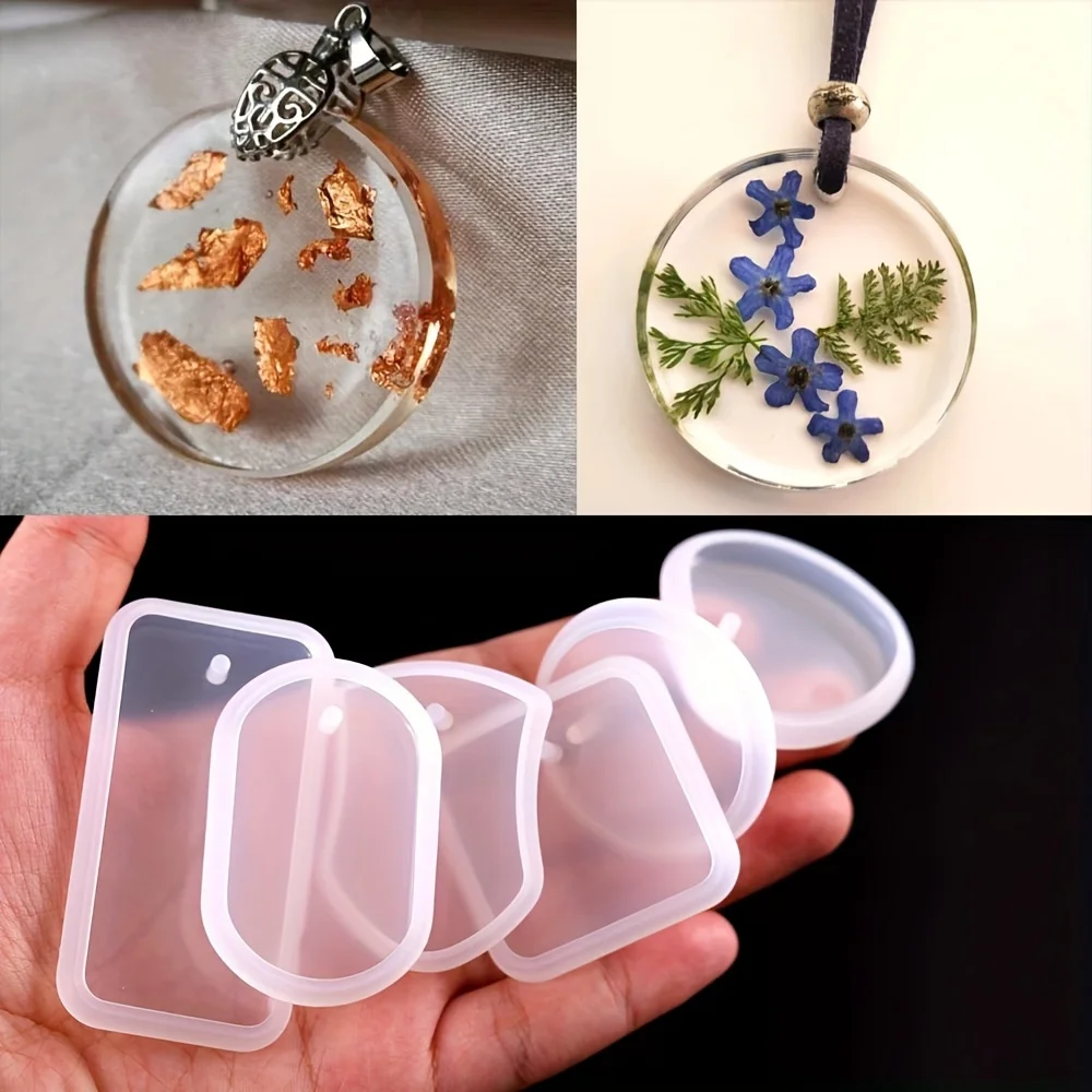 6pcs/set Silicone Keychain Mold Set Round & Rectangle Pendant Molds for DIY Epoxy Resin Jewelry Making & Casting thumbnail 2