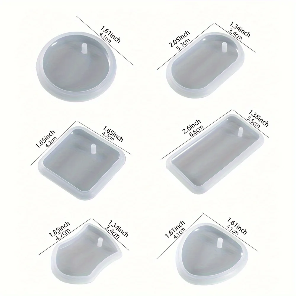 6pcs/set Silicone Keychain Mold Set Round & Rectangle Pendant Molds for DIY Epoxy Resin Jewelry Making & Casting thumbnail 3