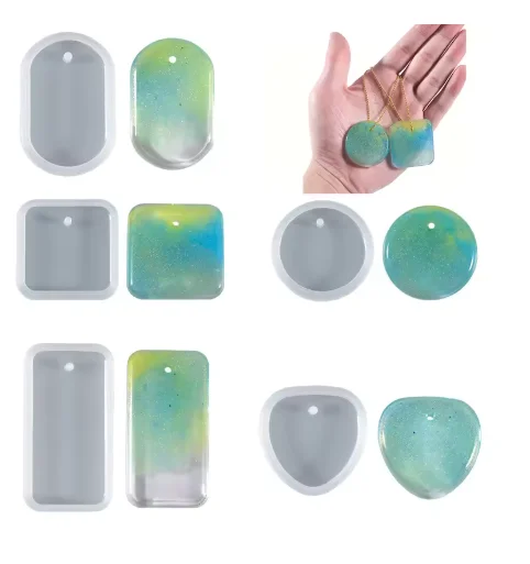 6pcs/set Silicone Keychain Mold Set Round & Rectangle Pendant Molds for DIY Epoxy Resin Jewelry Making & Casting thumbnail 6