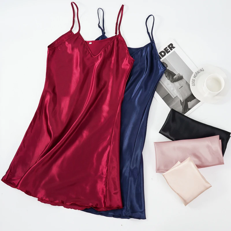 Ice Silk Suspender Nightdress Women's Thin Sexy Adjustable Shoulder Strap Pajamas Loose Home Clothes M-2XL thumbnail 2