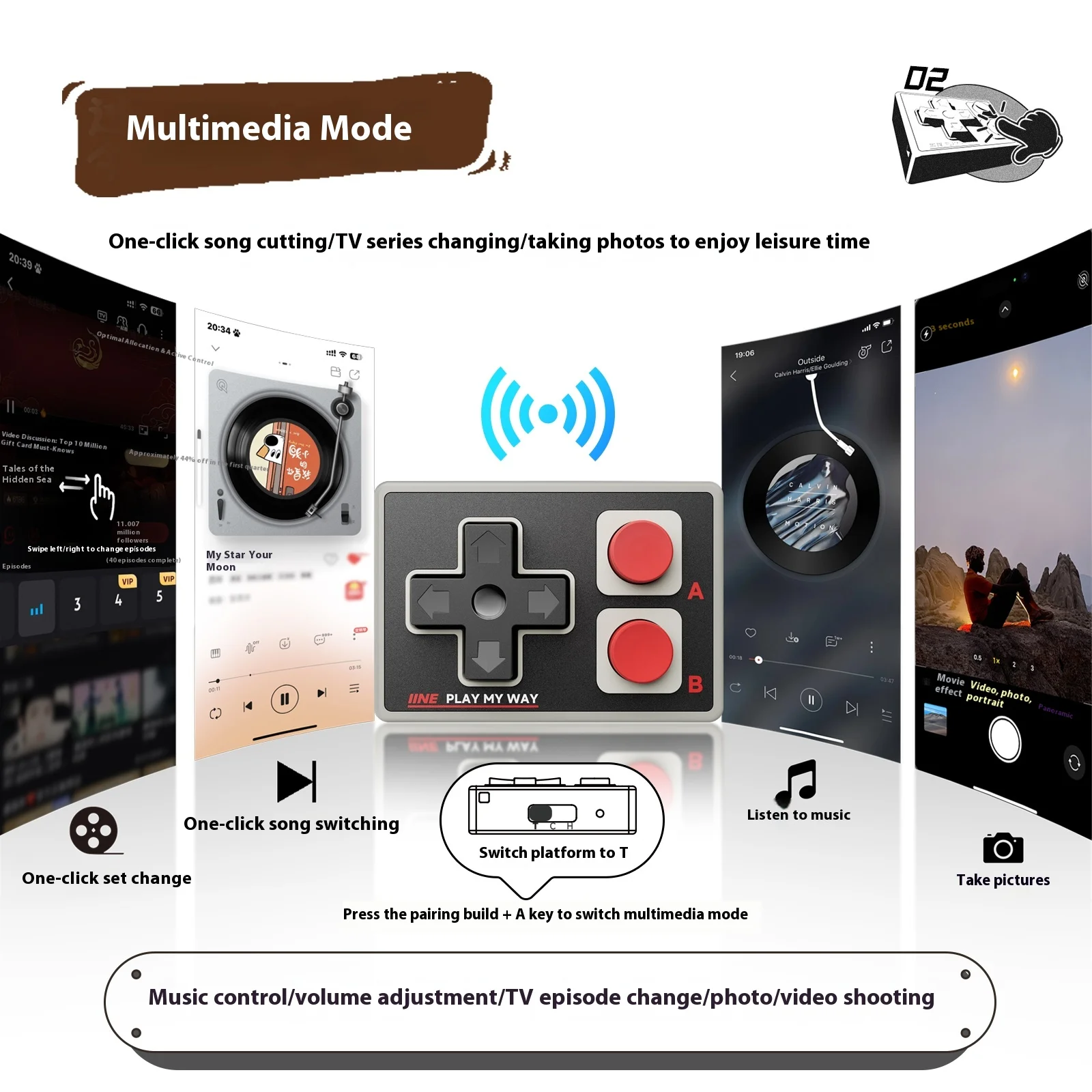 IINE Gamebrick Mini Wireless Controller Bluetooth Multi-Function Gamepad Joystick Remote Control Suitable thumbnail 4