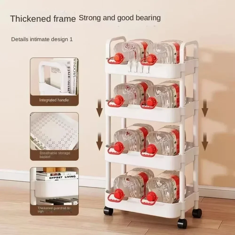 3/4Layer Trolley Organizer Mobile Bathroom Bathroom Storage Trolley Rack Household Kitchen Multifunctional Cart with Wheels thumbnail 5