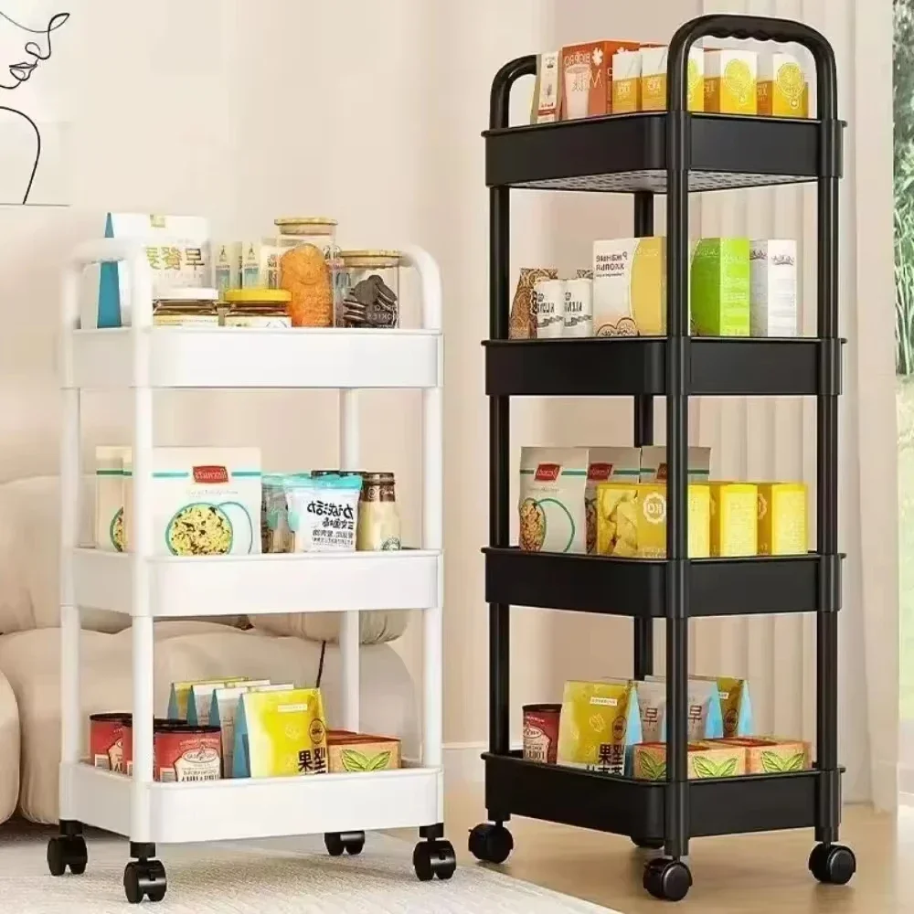3/4Layer Trolley Organizer Mobile Bathroom Bathroom Storage Trolley Rack Household Kitchen Multifunctional Cart with Wheels thumbnail 2