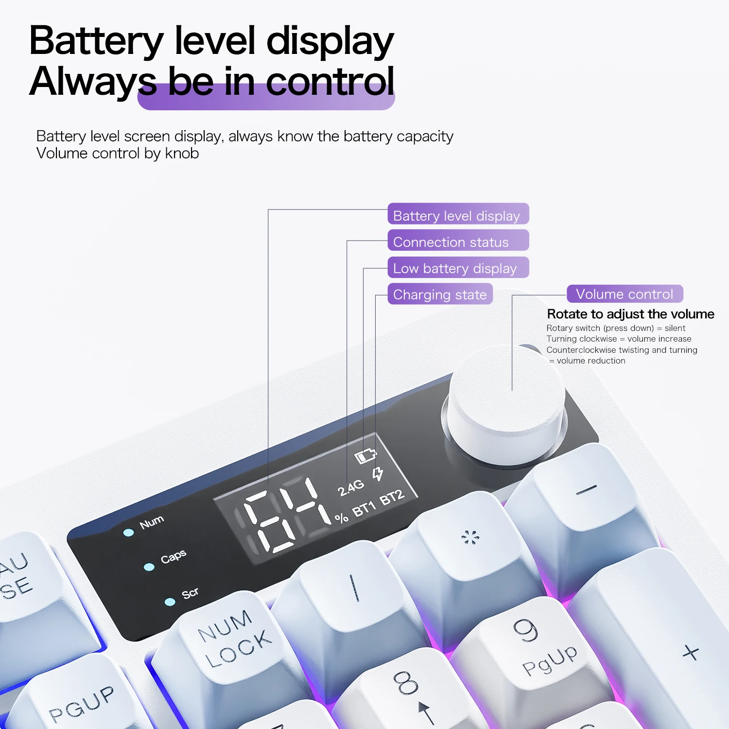 XUNFOX TK100 Bluetooth wireless dual-mode keyboard TFT smart screen desktop laptop office e-sports game RGB light effect thumbnail 3