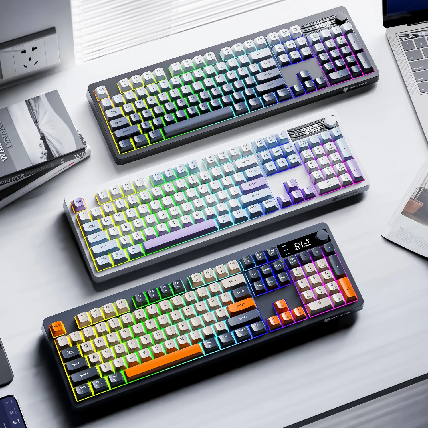 XUNFOX TK100 Bluetooth wireless dual-mode keyboard TFT smart screen desktop laptop office e-sports game RGB light effect thumbnail 5