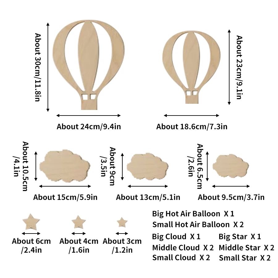 13Pcs Ins Wooden Hot Air Balloon Cloud Star Set Wall Stickers Home Decoration Background Wooden Wall Stickers Holiday Decoration Wall Crafts Cute Wooden Balloon Wall Stickers for Boys and Girls' Rooms Homestay Coffee Bar Decorative Wall Decorations thumbnail 5
