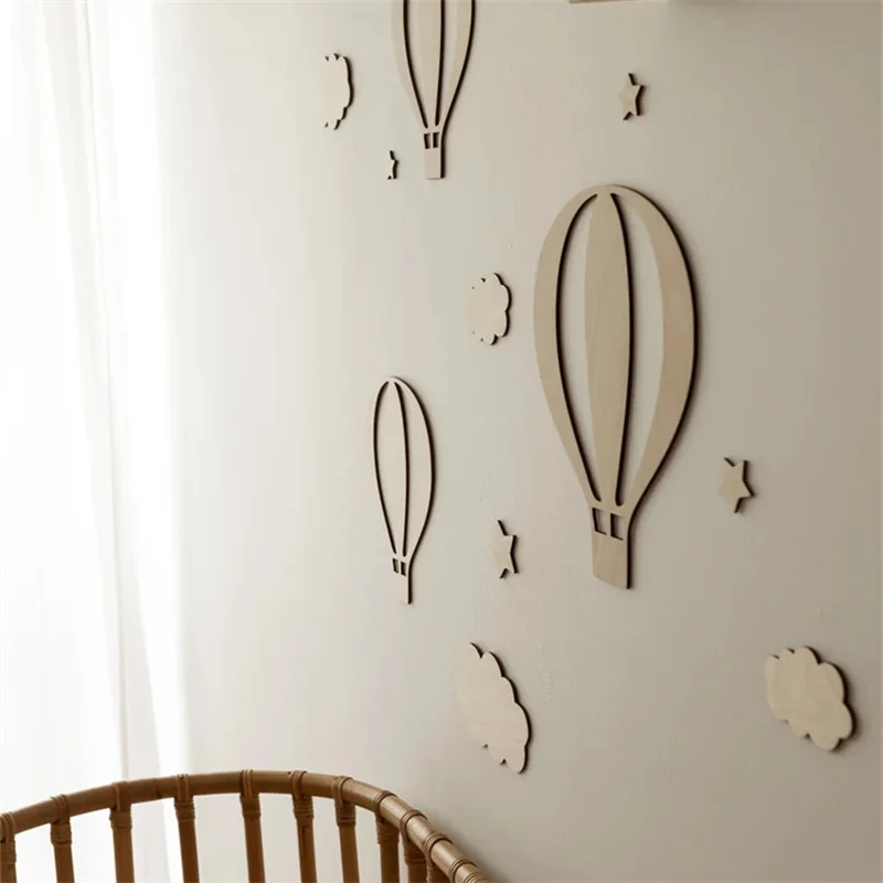 13Pcs Ins Wooden Hot Air Balloon Cloud Star Set Wall Stickers Home Decoration Background Wooden Wall Stickers Holiday Decoration Wall Crafts Cute Wooden Balloon Wall Stickers for Boys and Girls' Rooms Homestay Coffee Bar Decorative Wall Decorations thumbnail 3