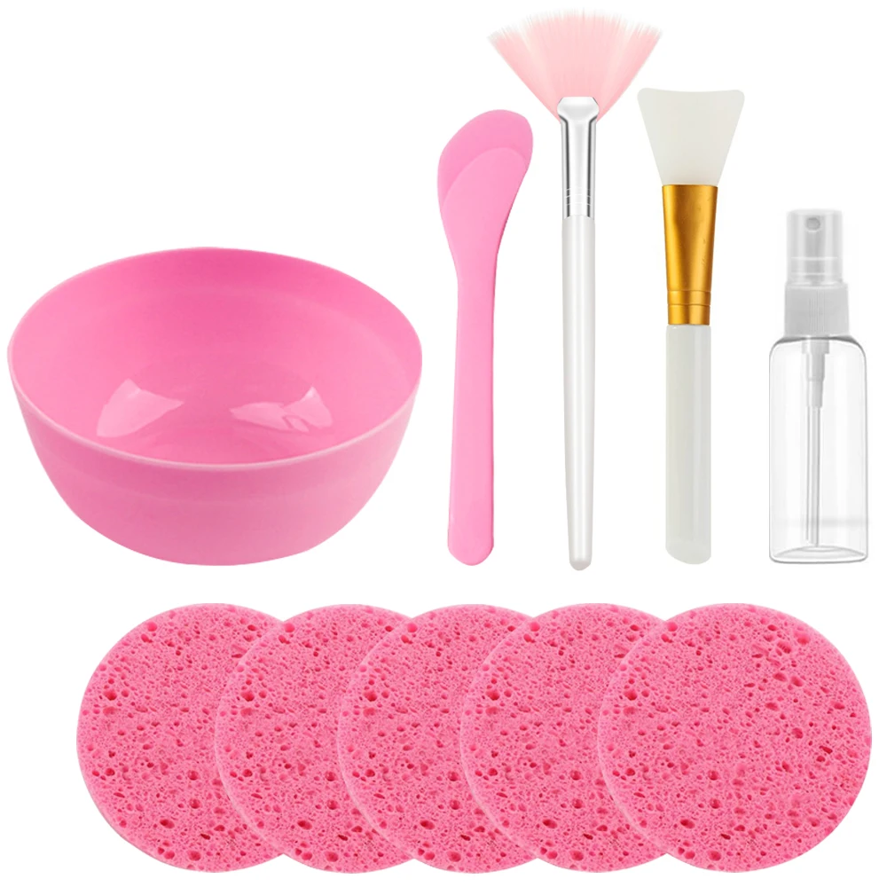 10pcs Face Skin Care Tool Set Beauty Mask Mixing Bowl Silicone Facial Mask Brushes Compressed Facial Sponges Spray Beauty Tool