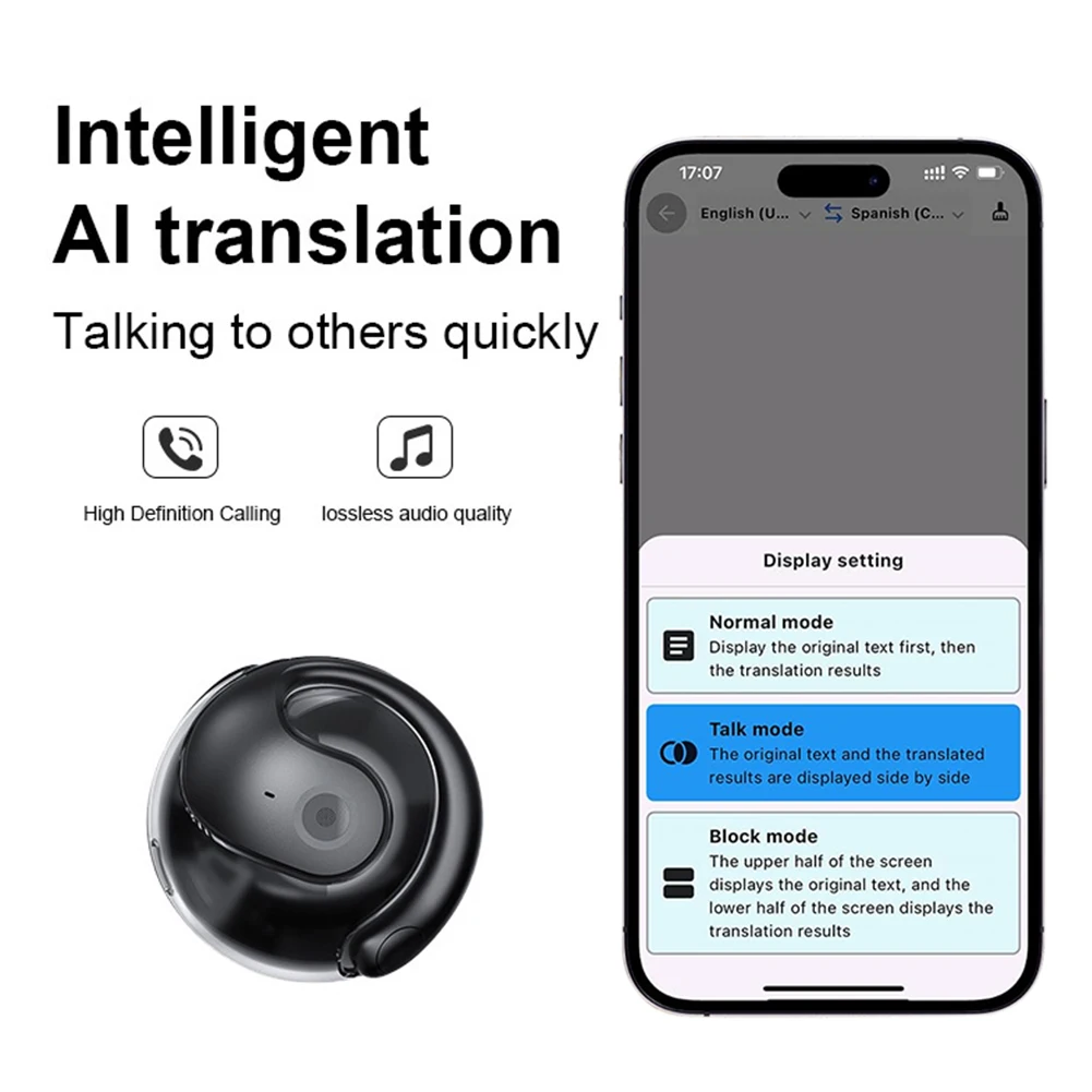 Wireless BT AI Real-time Voice Translation Earphones 144 Languages Smart Ear Headphone Translator for Business Travel Learning thumbnail 5
