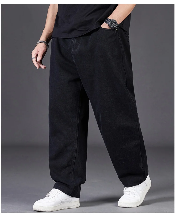 Men's Plus Size Jeans with Elastic Waistband Denim Trousers Male Straight Tube Breathable Loose Street Wear Casual Pants thumbnail 3