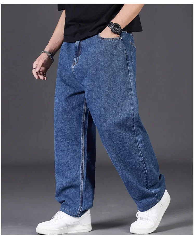 Men's Plus Size Jeans with Elastic Waistband Denim Trousers Male Straight Tube Breathable Loose Street Wear Casual Pants thumbnail 6