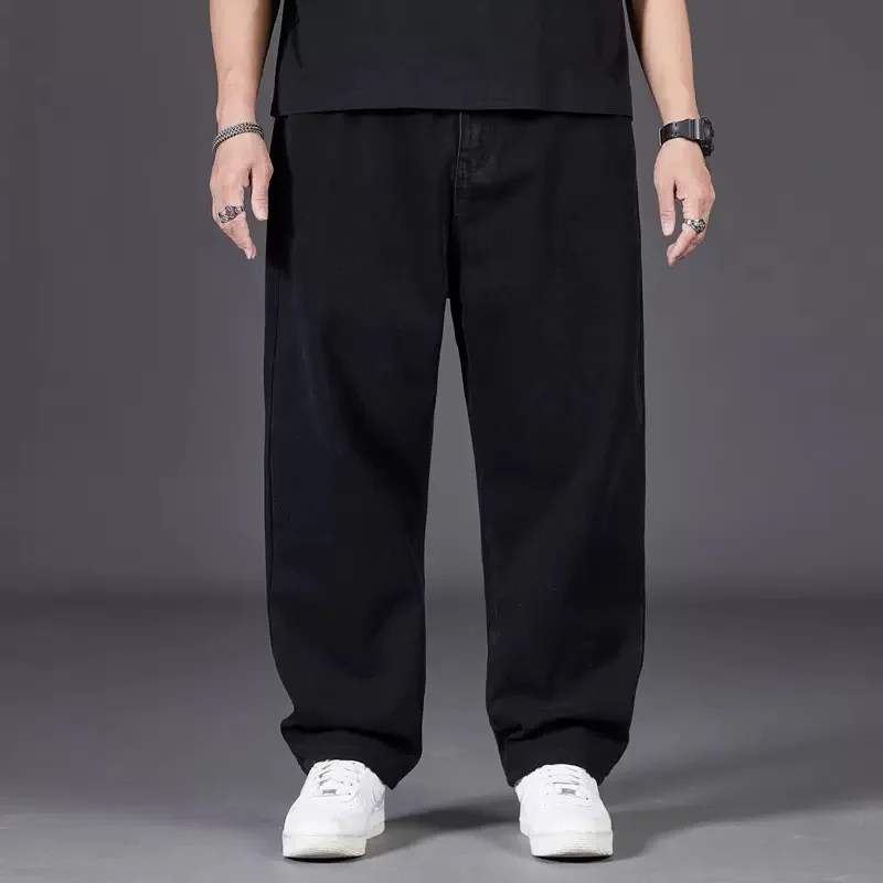 Men's Plus Size Jeans with Elastic Waistband Denim Trousers Male Straight Tube Breathable Loose Street Wear Casual Pants thumbnail 5