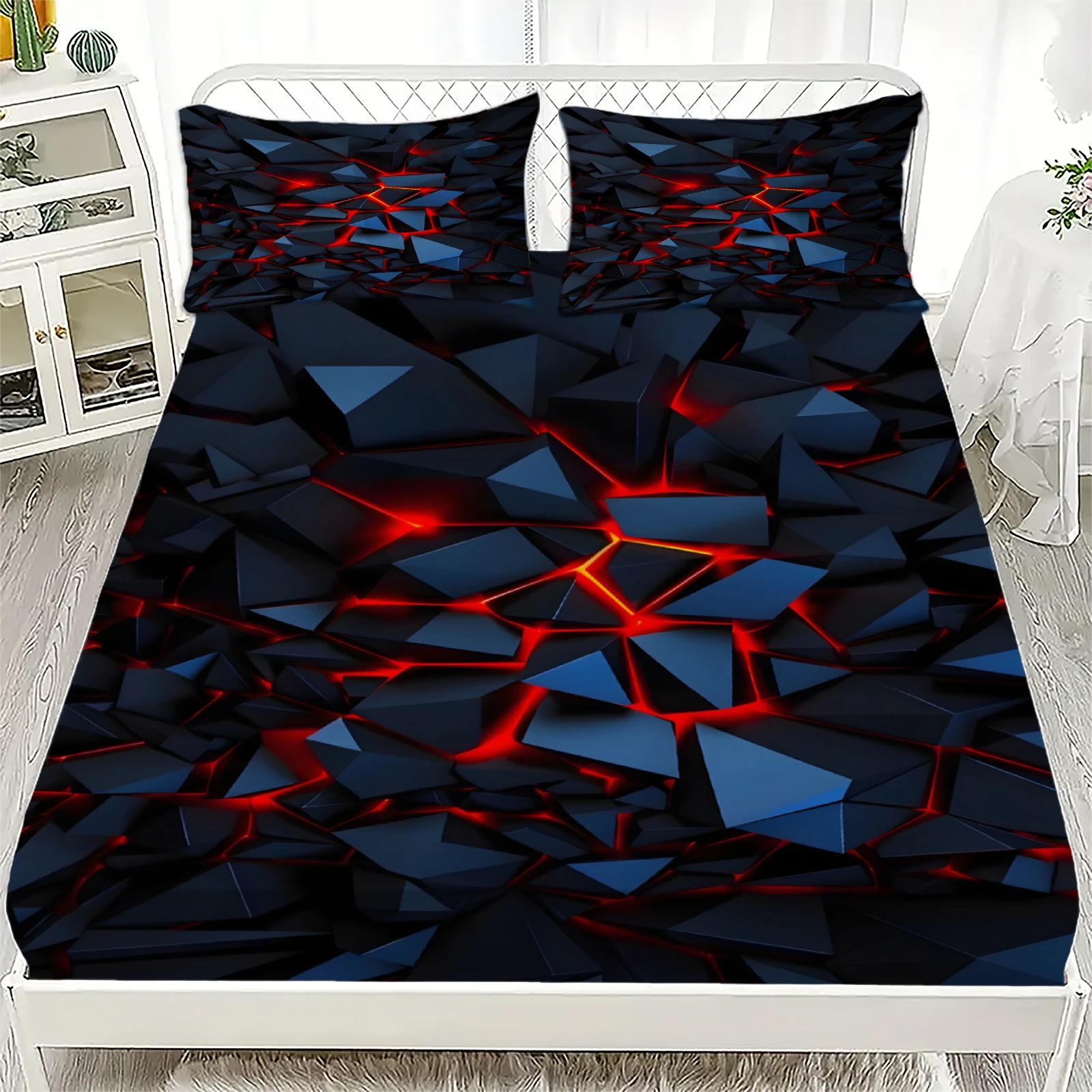 3pcs Fitted Sheet Set Visual Geometry Dizziness Print 100% Polyester Breathable Bedding Set for Home Decor with 2 Pillowcases thumbnail 5