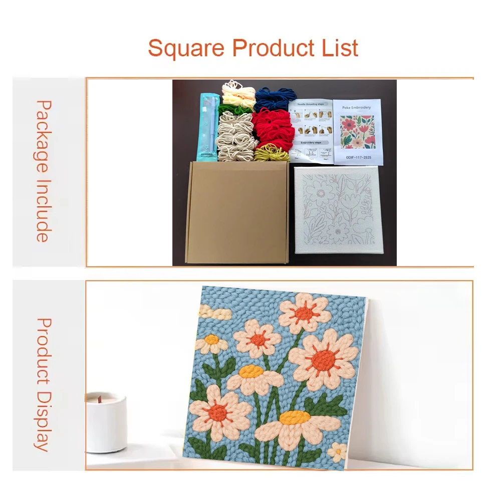 Frame Punch Needle Embroidery Starter Kits Fresh Flower Square embroidered kit Cross stitch Art and crafts supplies adults thumbnail 6
