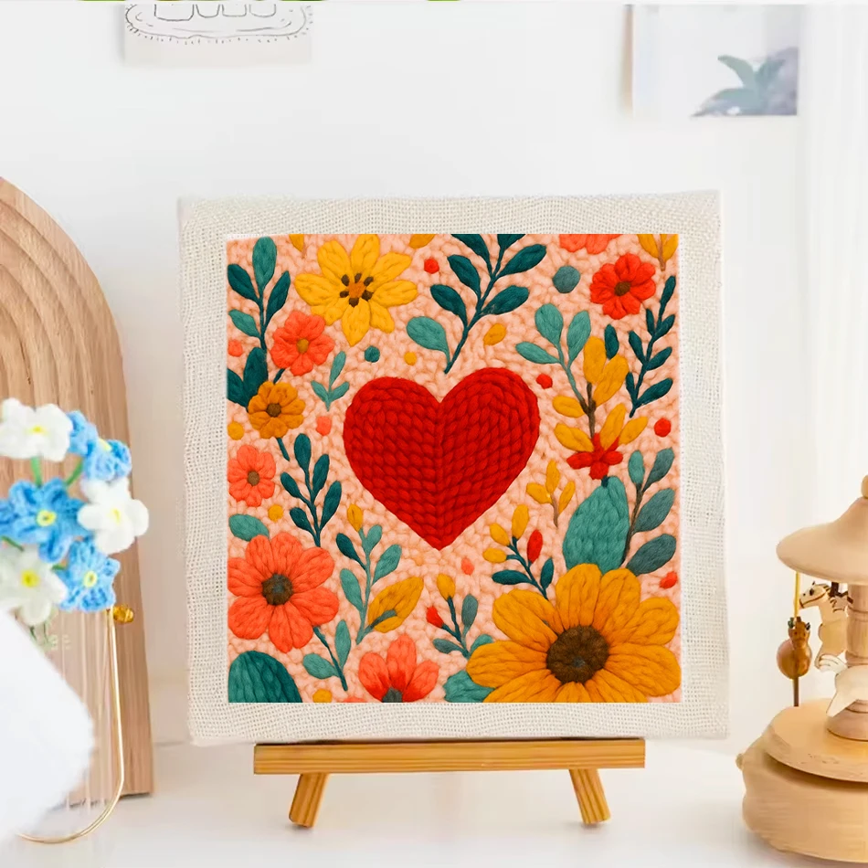 Frame Punch Needle Embroidery Starter Kits Fresh Flower Square embroidered kit Cross stitch Art and crafts supplies adults thumbnail 2
