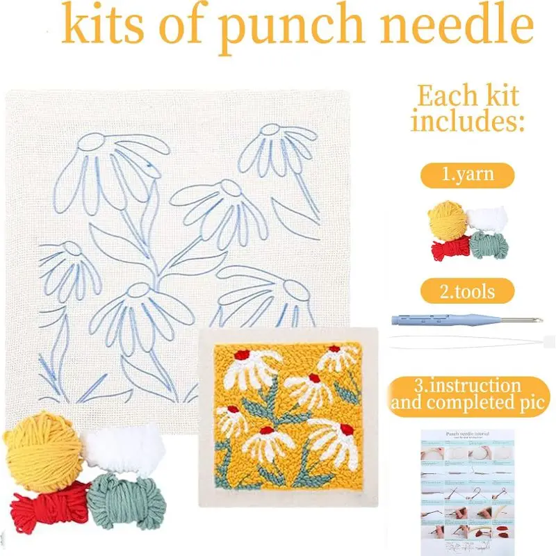 Frame Punch Needle Embroidery Starter Kits Fresh Flower Square embroidered kit Cross stitch Art and crafts supplies adults thumbnail 3