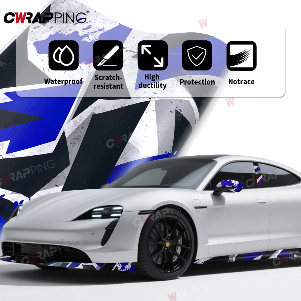 Automotive Vinyl Car Wrap Street Culture Car Film Covering Blue Ink Splashing Motorcycle Sticker Self-adhesive Camouflage Vinyls thumbnail 3